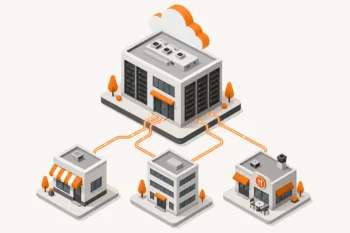 Representación visual de un hosting conectado a sitios web